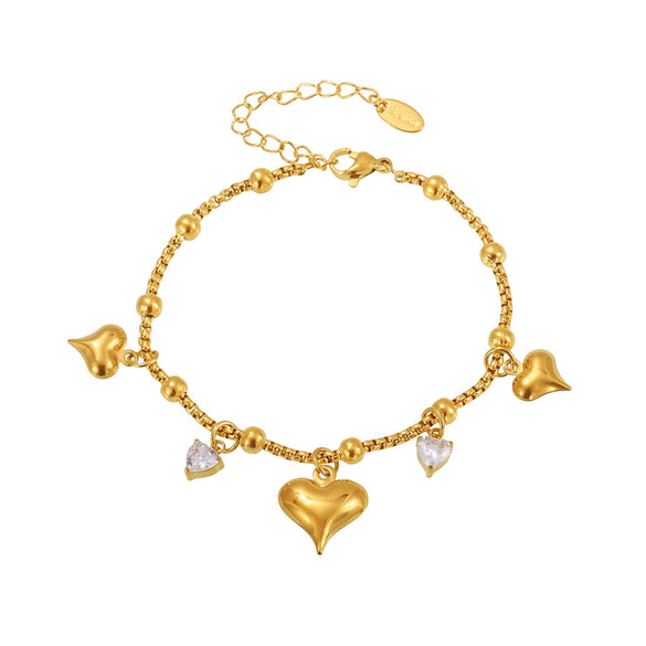 Wholesale Women's Round Bead Love Geometric Zircon Pendant Bracelet In Stainless Steel With 18K True Gold Color Electroplated Preservation