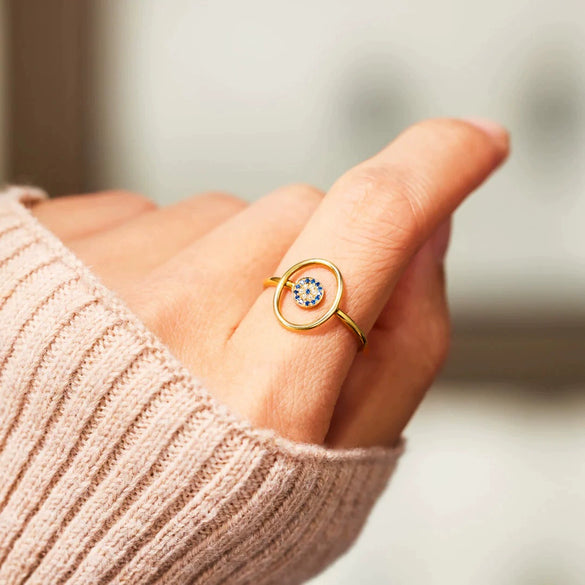 Wholesale Women's Round Devil Evil Eye Ring S925 Sterling Silver Geometric Electroplated