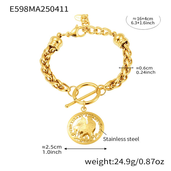 Wholesale Women's Round Geometric Pendant Ot Buckle Bracelet Titanium Steel Plated With 18K Real Gold Electroplated For Hip Hop Street Color Preservation