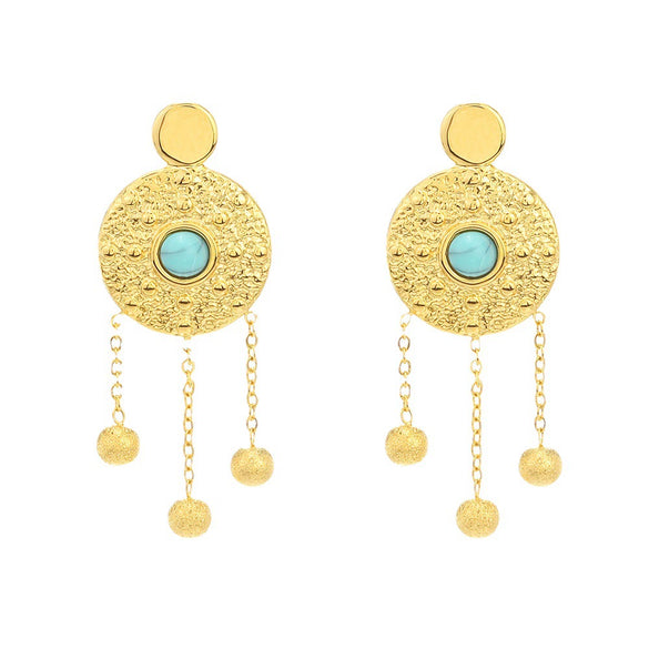 Wholesale Women's Round Knock Pattern Chain Earrings With Geometric Design Stainless Steel Electroplated