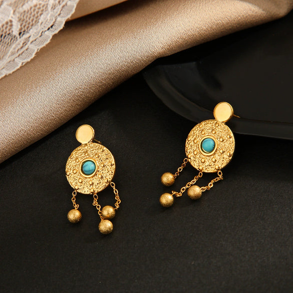 Wholesale Women's Round Knock Pattern Chain Earrings With Geometric Design Stainless Steel Electroplated