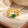 Wholesale Women's Round Natural Stone Titanium Steel Ring Plated With Gold Geometric U Shape Diamond Style
