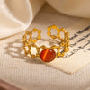 Wholesale Women's Round Natural Stone Titanium Steel Ring Plated With Gold Geometric U Shape Diamond Style