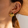 Wholesale Women's Round Pleated Stainless Steel Earrings With Geometric Design And Electroplating Treatment