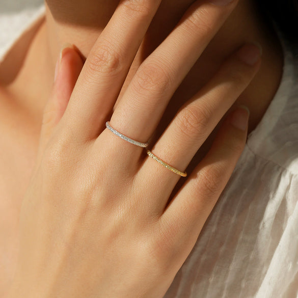 Wholesale Women's S999 Pure Silver Classic Simple Sparkling Stacking Ring With Electroplating