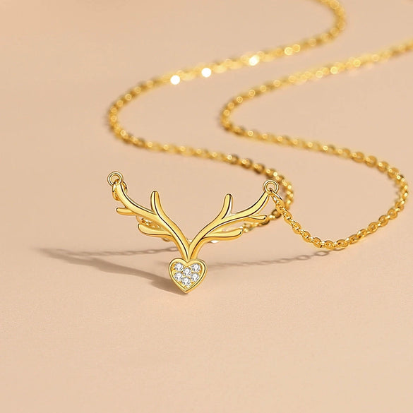 Wholesale Women's S925 Silver Antlers Love Diamond Animals Zodiac Necklace