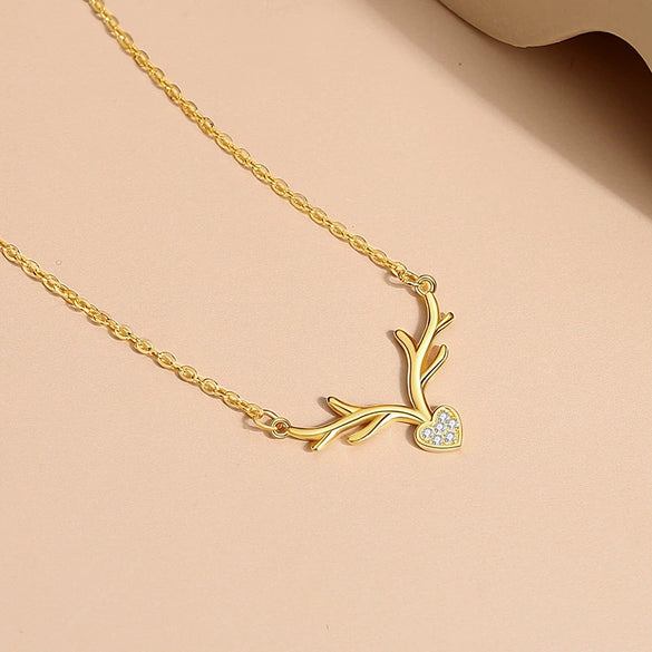 Wholesale Women's S925 Silver Antlers Love Diamond Animals Zodiac Necklace