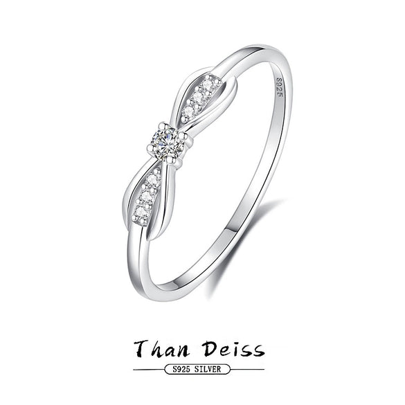 Wholesale Women's S925 Silver Bow Simple Ring With Diamond Design