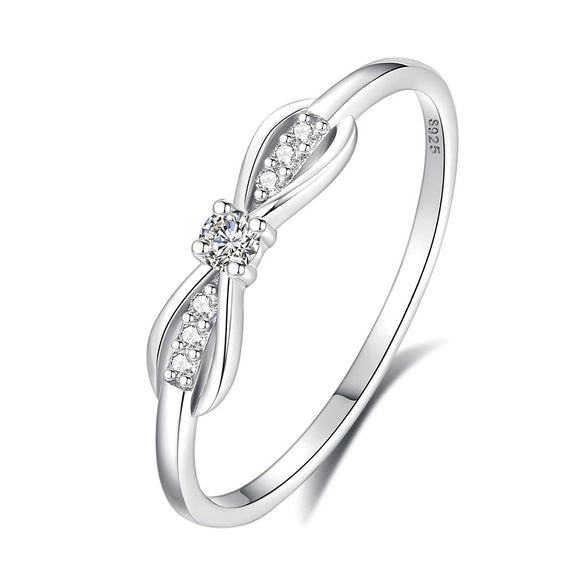 Wholesale Women's S925 Silver Bow Simple Ring With Diamond Design