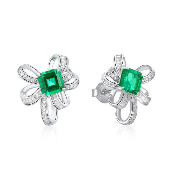Wholesale Women's S925 Silver Cultivation Emerald Bow Inlay Earrings Simple Fashion
