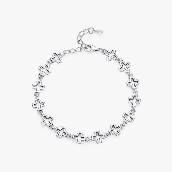 Wholesale Women's S925 Silver Distressed Hollow Cross Electroplated Bracelet