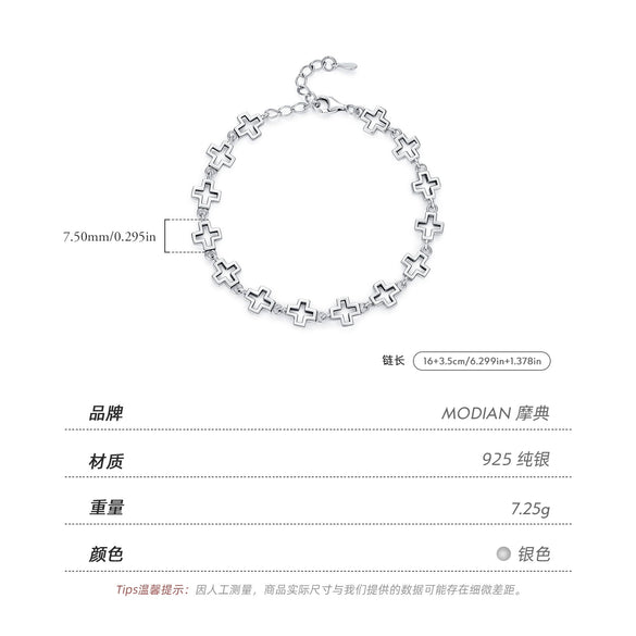 Wholesale Women's S925 Silver Distressed Hollow Cross Electroplated Bracelet