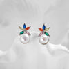 Wholesale Women's S925 Silver Earrings With Flower Pattern And Inlaid Freshwater Pearls And Zircon