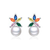 Wholesale Women's S925 Silver Earrings With Flower Pattern And Inlaid Freshwater Pearls And Zircon