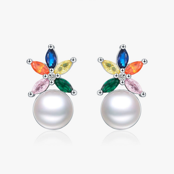 Wholesale Women's S925 Silver Earrings With Flower Pattern And Inlaid Freshwater Pearls And Zircon