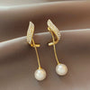 Wholesale Women's S925 Silver Earrings With Niche Design Pearl Geometric Pattern And Diamond Treatment