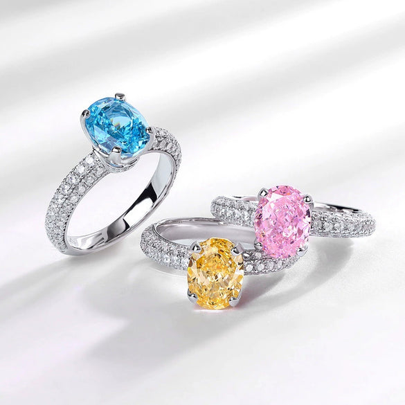 Wholesale Women's S925 Silver Fashion Geometric Eggshaped Ring Set With Precious Stones