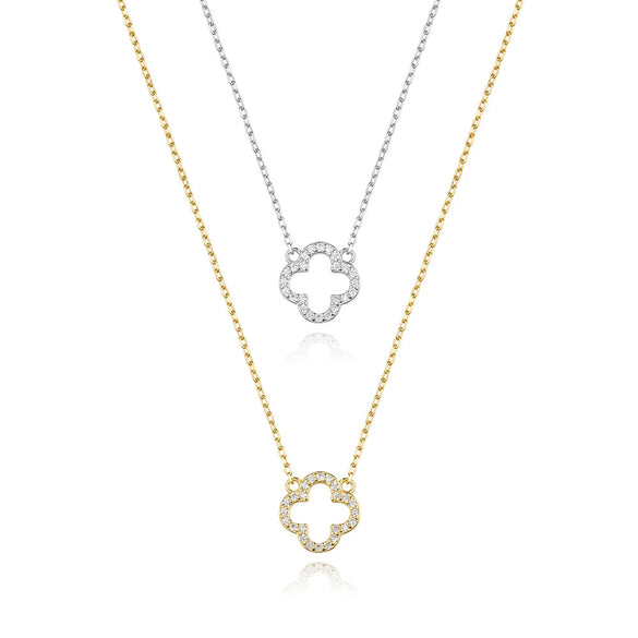 Wholesale Women's S925 Silver Four Leaf Clover Pendant Clavicle Chain With Diamond And Platinum Or 18K Gold Electroplating