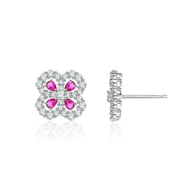 Wholesale Women's S925 Silver Fourleaf Clover Earrings With High Carbon Diamond Zircon And Electroplating Treatment