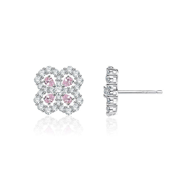 Wholesale Women's S925 Silver Fourleaf Clover Earrings With High Carbon Diamond Zircon And Electroplating Treatment