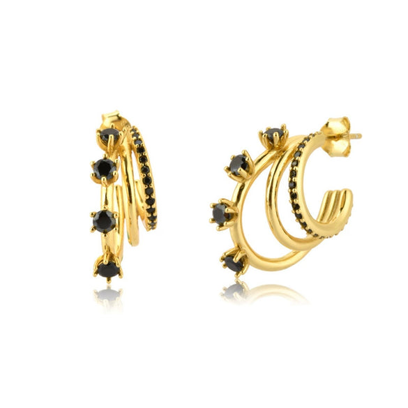 Wholesale Women's S925 Silver Geometric Cshaped Multilayer Diamond Set Electroplated Earrings