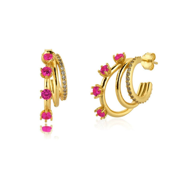 Wholesale Women's S925 Silver Geometric Cshaped Multilayer Diamond Set Electroplated Earrings