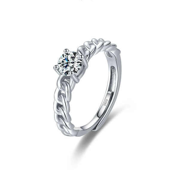 Wholesale Women's S925 Silver Geometric Diamond Ring With Four Claw Setting And Twisted Design