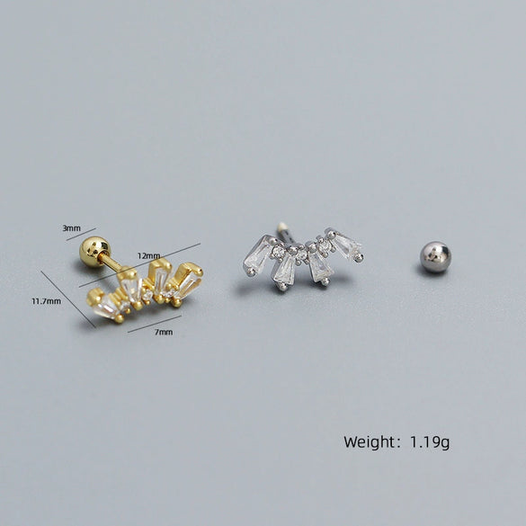 Wholesale Women's S925 Silver Geometric Fan Shaped Ladder Square Stone Electroplated Ear Studs