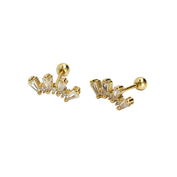 Wholesale Women's S925 Silver Geometric Fan Shaped Ladder Square Stone Electroplated Ear Studs