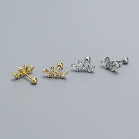 Wholesale Women's S925 Silver Geometric Fan Shaped Ladder Square Stone Electroplated Ear Studs