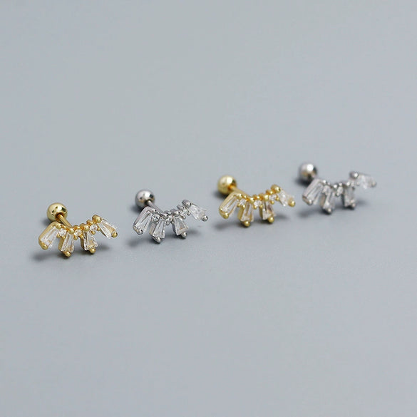 Wholesale Women's S925 Silver Geometric Fan Shaped Ladder Square Stone Electroplated Ear Studs