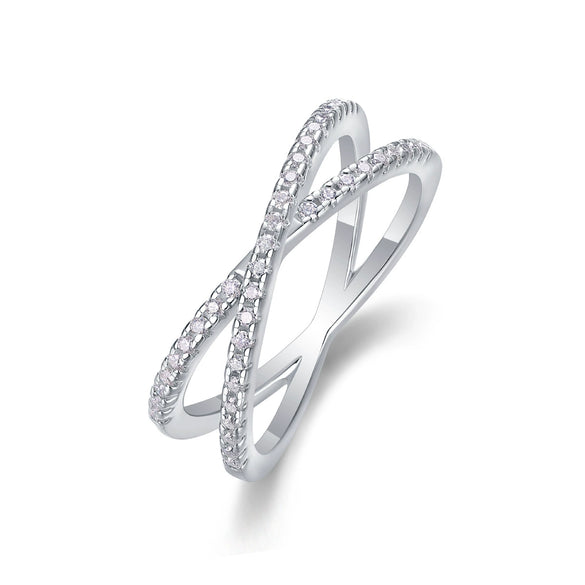 Wholesale Women's S925 Silver Geometric Love Interwoven Moissanite Ring Set With Diamonds
