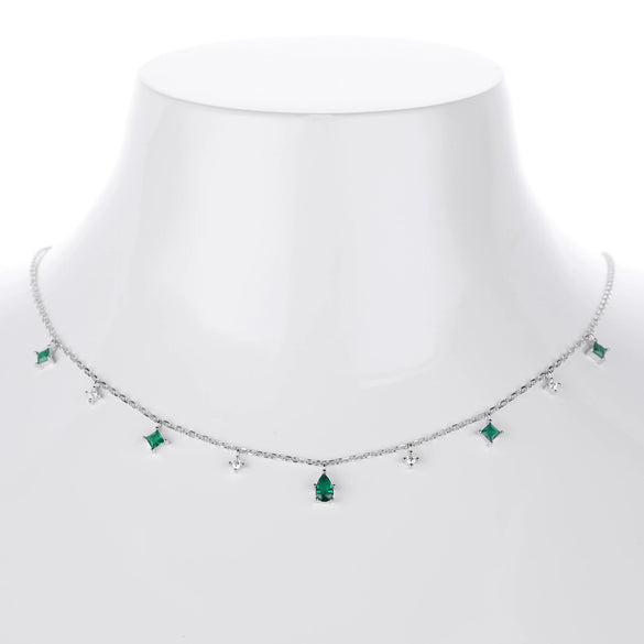 Wholesale Women's S925 Silver Geometric Square Pendant Necklace With Green Water Drop Retro Style And Electroplating