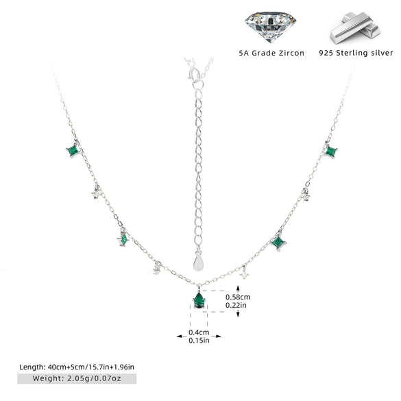 Wholesale Women's S925 Silver Geometric Square Pendant Necklace With Green Water Drop Retro Style And Electroplating