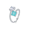 Wholesale Women's S925 Silver Geometric Style Double Stone Imitation Para???¡ì?aba Color Tourmaline Ring With Diamond Design