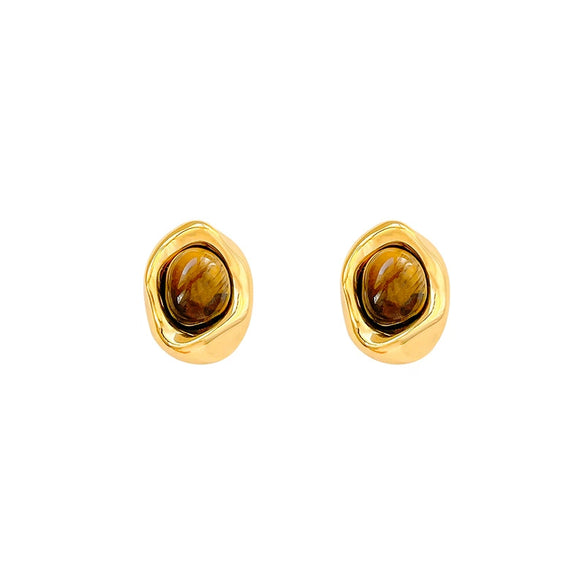Wholesale Women's S925 Silver Geometric Tiger Eye Ear Jewelry With Real Gold Plating Retro Light Luxury Style