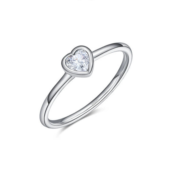 Wholesale Women's S925 Silver Heart Shape Inlaid Zircon Ring Jewelry