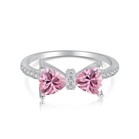 Wholesale Women's S925 Silver Heartshaped Butterfly Ring With Pink Diamond And Geometric Style And Electroplating Treatment