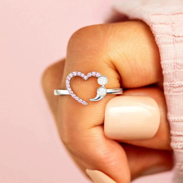 Wholesale Women's S925 Silver Heartshaped Geometric Ring With Electroplating