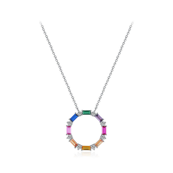 Wholesale Women's S925 Silver Inlaid Colorful Zircon Round Cut Out Clavicle Chain Necklace With Geometric Personality Style