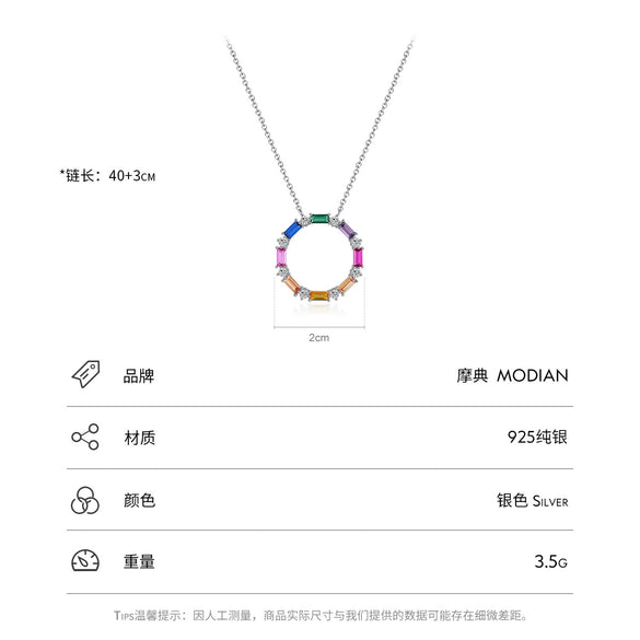 Wholesale Women's S925 Silver Inlaid Colorful Zircon Round Cut Out Clavicle Chain Necklace With Geometric Personality Style