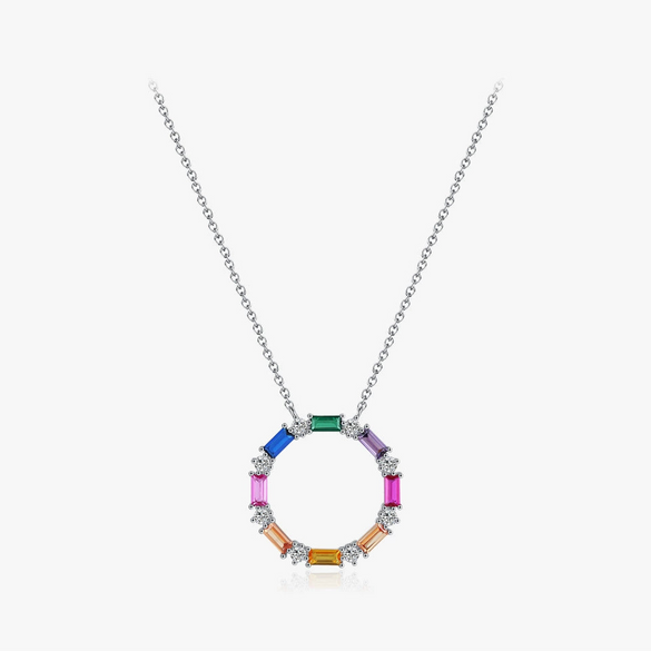Wholesale Women's S925 Silver Inlaid Colorful Zircon Round Cut Out Clavicle Chain Necklace With Geometric Personality Style