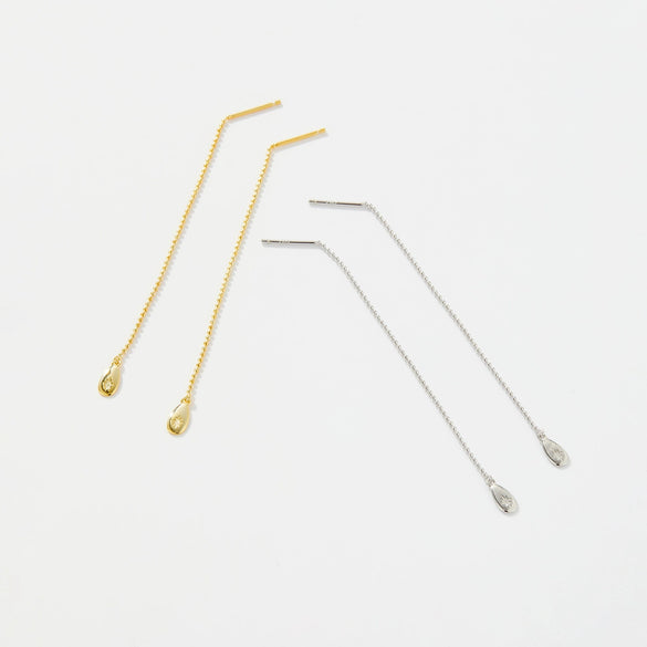 Wholesale Women's S925 Silver Long Bead Chain Earrings With Geometric Style And Electroplating Process