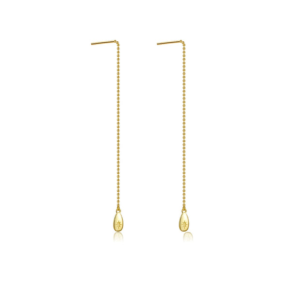 Wholesale Women's S925 Silver Long Bead Chain Earrings With Geometric Style And Electroplating Process