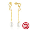 Wholesale Women's S925 Silver Long Tassel Earrings With Pearl And Zircon Geometric Pattern Simple And Fashionable