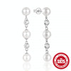 Wholesale Women's S925 Silver Long Tassel Earrings With Pearl And Zircon Geometric Pattern Simple And Fashionable