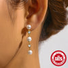 Wholesale Women's S925 Silver Long Tassel Earrings With Pearl And Zircon Geometric Pattern Simple And Fashionable