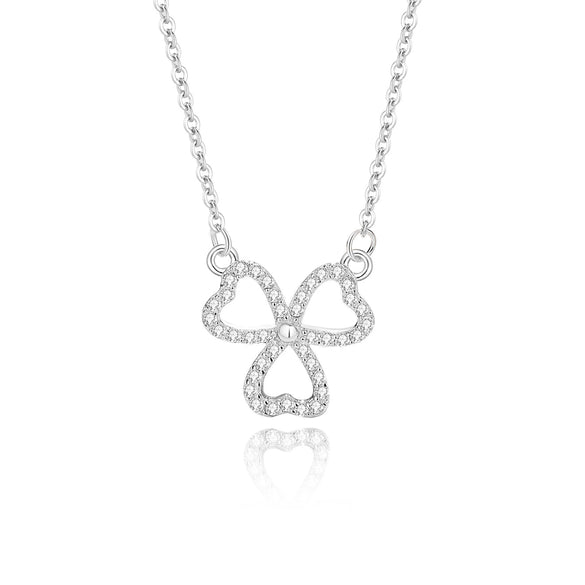Wholesale Women's S925 Silver Lucky Clover Hollow Heartshaped Diamond Microinlaid Pendant Necklace With Cross Chain
