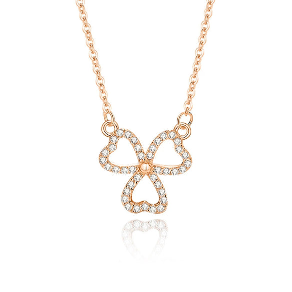 Wholesale Women's S925 Silver Lucky Clover Hollow Heartshaped Diamond Microinlaid Pendant Necklace With Cross Chain