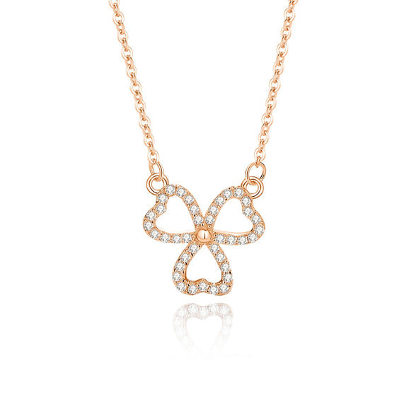 Wholesale Women's S925 Silver Lucky Clover Hollow Heartshaped Diamond Microinlaid Pendant Necklace With Cross Chain